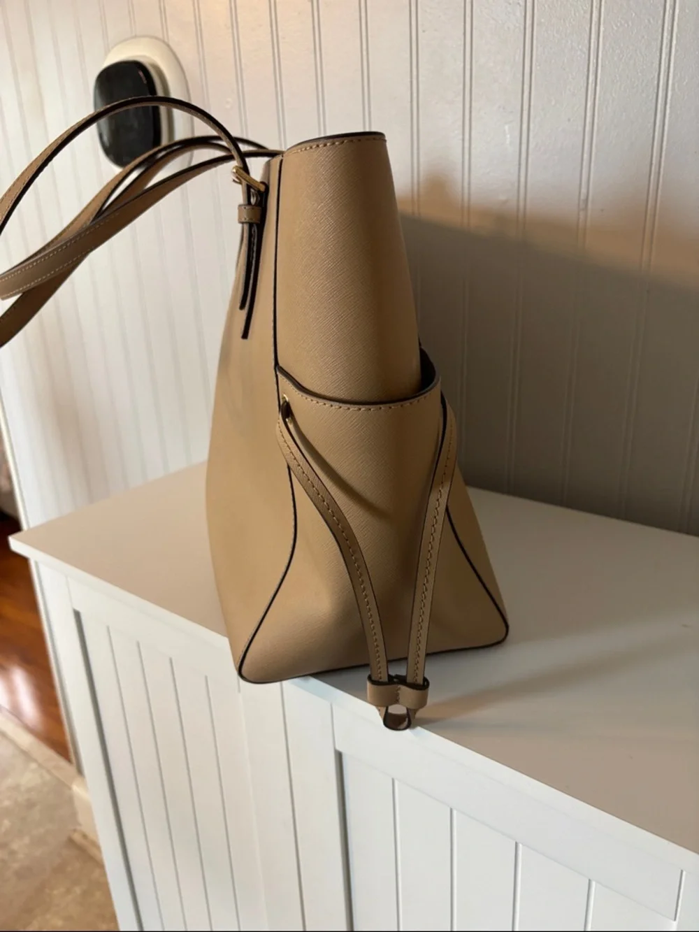 Michael Kors Gilly Camel Leather Tote with Gold MK Charm